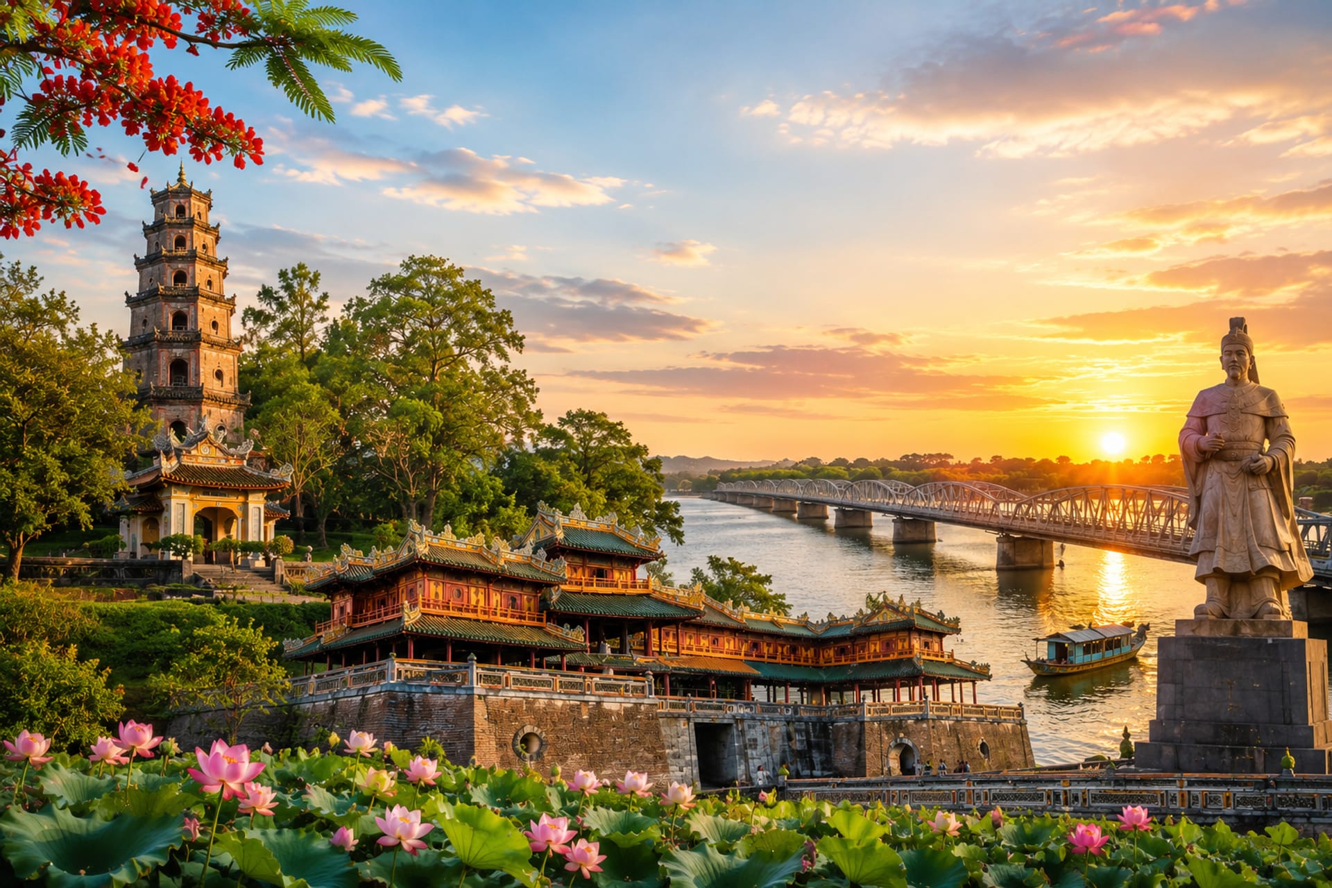 A scenic view of the Imperial City of Hue